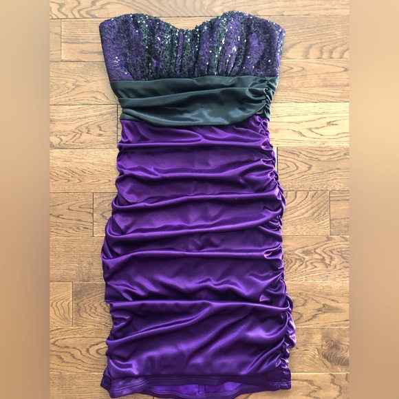 Purple satin mini dress w/ sequins - Size Small - Picture 1 of 3